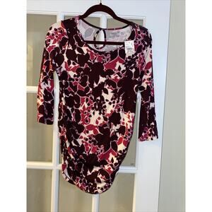 Motherhood Maternity Shirt Small Ruched Pink Wine Rose Blouse Shirt Floral NWT